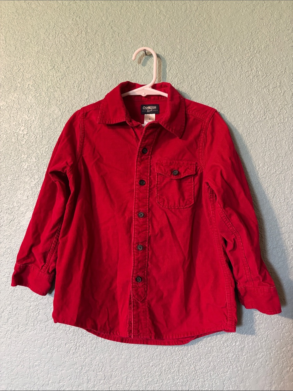 OshKosh B'gosh Vintage Bright Red Long-Sleeve Button-Down Boys Corduroy Shirt